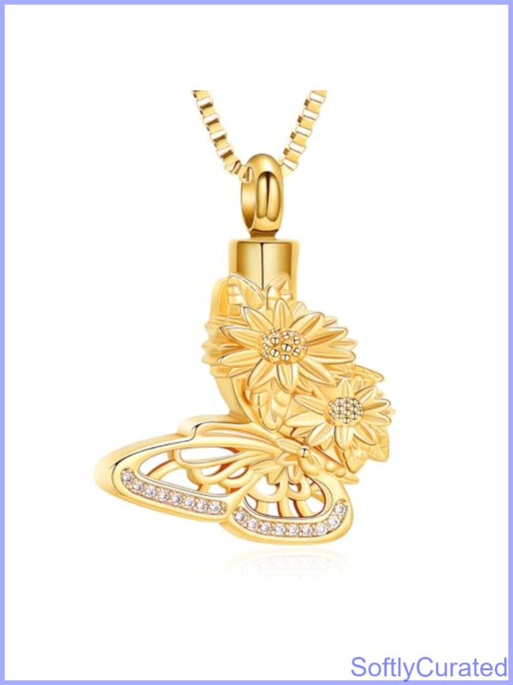 Butterfly Sunflower Urn Necklace for Ashes Cremation Jewelry Keepsake Pendant